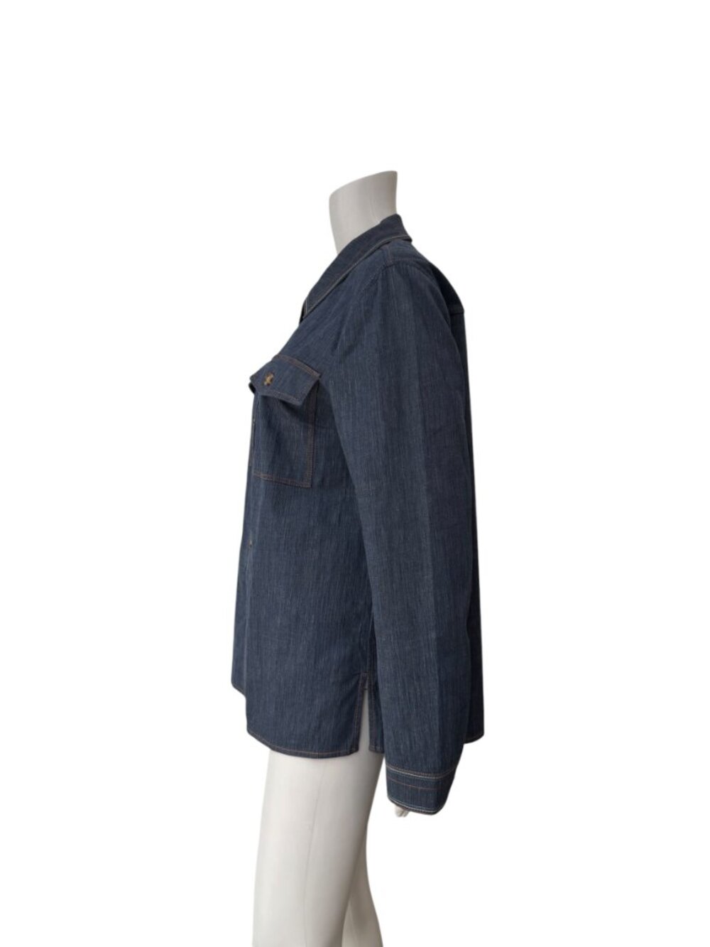 Lafayette 148 Blue Denim Jean Button Down Polo Shirt Top size Large - Picture 6 of 9